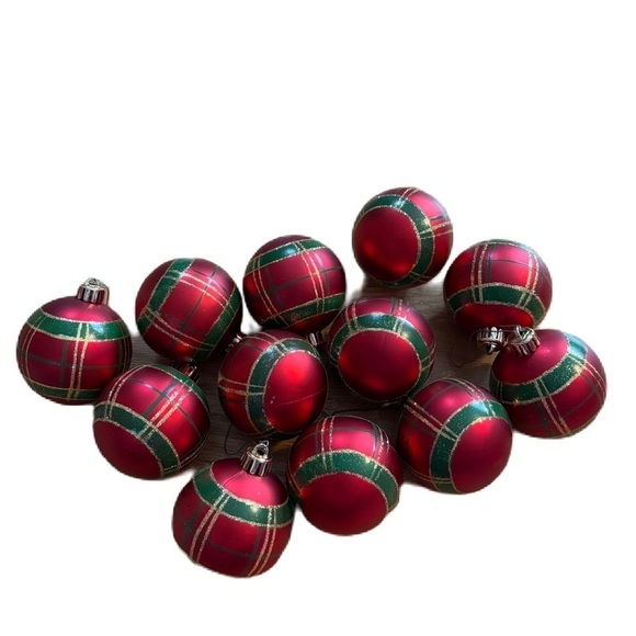 Vintage Diagonal Plaid Glass Christmas Ball Ornament Bundle Lot Scotch Scottish - Picture 1 of 7